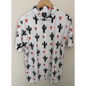 NWOT Raised by Coyotes Cactus Print Polo Shirt‎ Men's M White Performance Golf